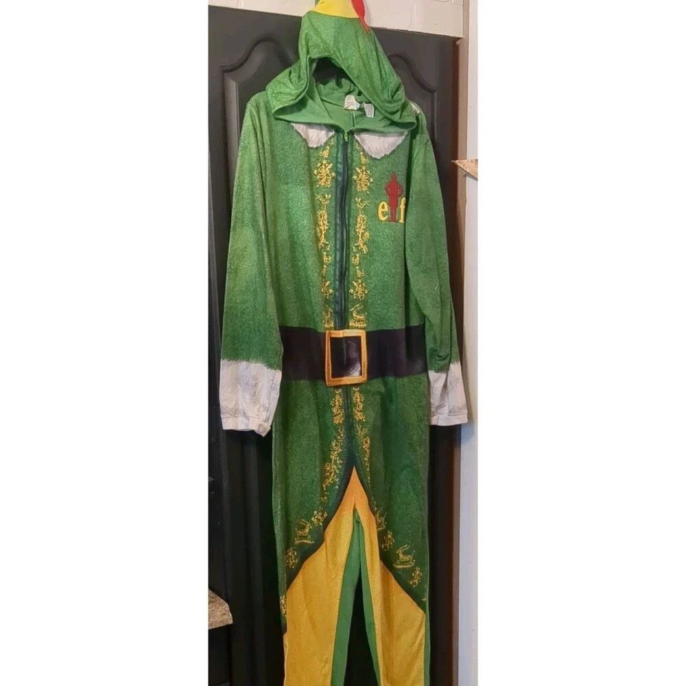 Buddy the ELF sz L Adult One Piece Zipper Costume Hooded